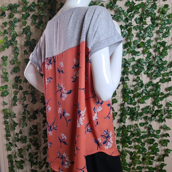 Rewind Women's Pink Boho Floral Roll-up Sleeves Lightweight Top - Picture 5 of 12